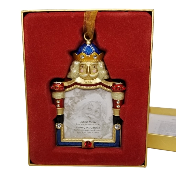 Jeweled Enamel Christmas Holiday Tree Ornament Photo Frame King Soldier - Picture 1 of 8